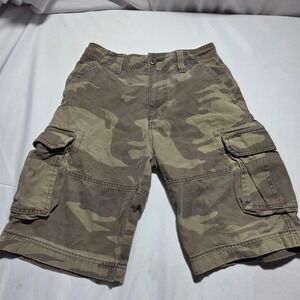 First Wave Boys Camo Cargo Shorts Size 12 Green Brown Cotton Utility Casual